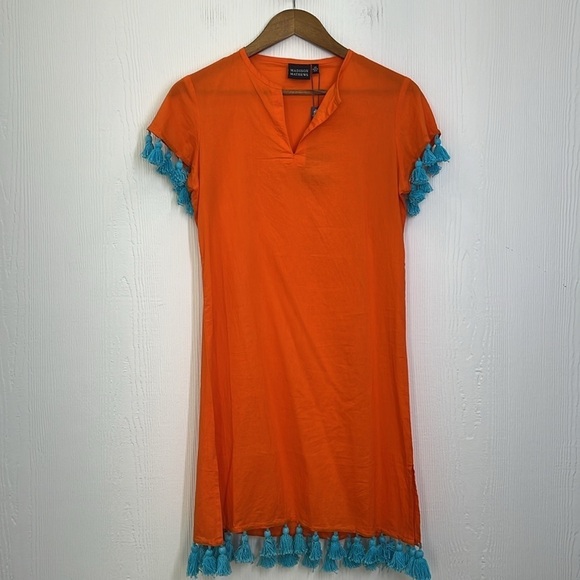 Madison Matthew’s - NWT Sara Mini Bright Orange Teal Tassel Mini Dress Size XS - Picture 8 of 12